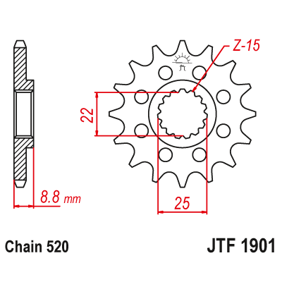 Řetězové kolečko JT JTF 1901-14RB 14 zubů, 520 pogumované