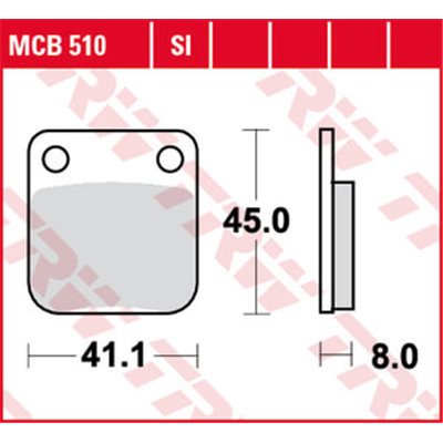 Brzdové destičky Sinter SI TRW MCB 510SI 45x41,1x8mm BETA EVO, DAELIM DELFINO, NS, OTELLO, S2, SE, SJ, SL, TAPO, VC, VIVO, VS, H