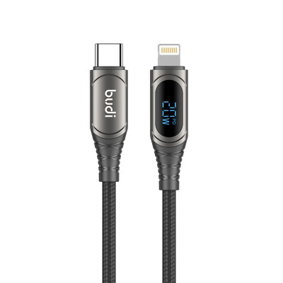 SEFIS rychlonabíjecí datový kabel s displejem a konektory USB-C a Lightning  20W 1,5m černý