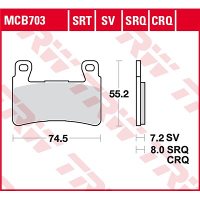 Brzdové destičky Standard TRW MCB 703SV 55,19x74,5x7,2mm HONDA CB, CBR, VTR 400-1300 1998-2016
