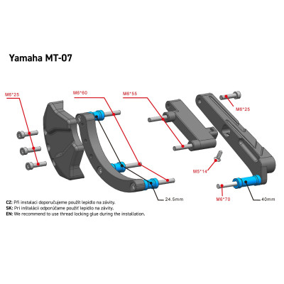 SEFIS padací protektory na motor pro Yamaha MT-07 / TRACER / XSR 2014-2022