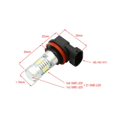 LED 5W žárovka H8 H9 H11 21SMD bílá - mlhovky