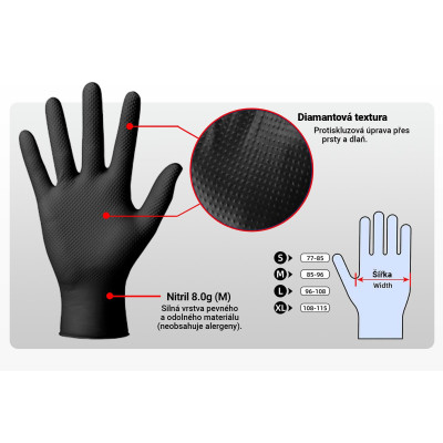 SEFIS Superior extra pevné nitrilové rukavice velikost M černé 10ks