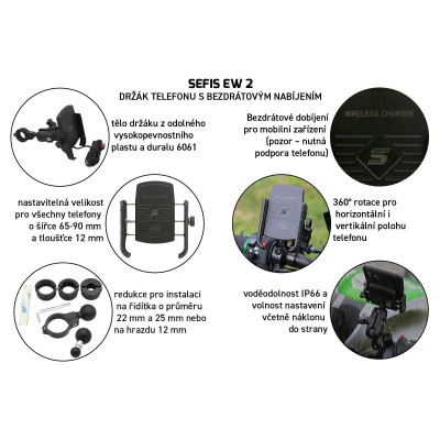 SEFIS EW 2 držák telefonu s bezdrátovým nabíjením do krku řízení