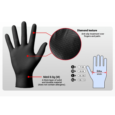 SEFIS Superior extra pevné nitrilové rukavice velikost XL černé 10ks