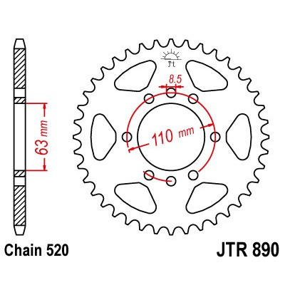 Řetězová rozeta JT JTR 890-45ZBK 45 zubů, 520 Černý zinek