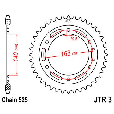 Řetězová rozeta JT JTR 3-42ZBK 42 zubů, 525 Černý zinek