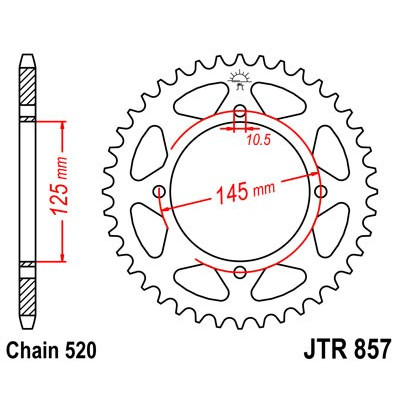 Řetězová rozeta JT JTR 857-45ZBK 45 zubů, 520 Černý zinek