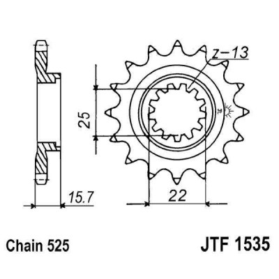 Řetězové kolečko JT JTF 1535-15RB 15 zubů, 525 pogumované