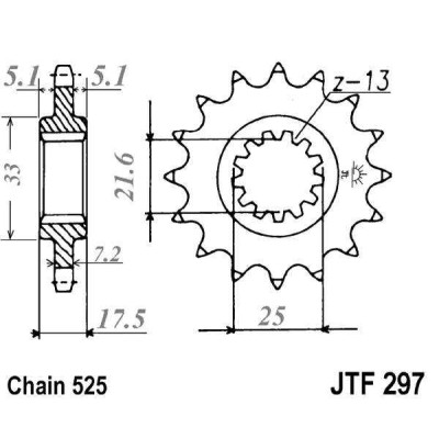 Řetězové kolečko JT JTF 297-15RB 15 zubů, 525 pogumované