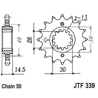 Řetězové kolečko JT JTF 339-17RB 17 zubů, 530 pogumované