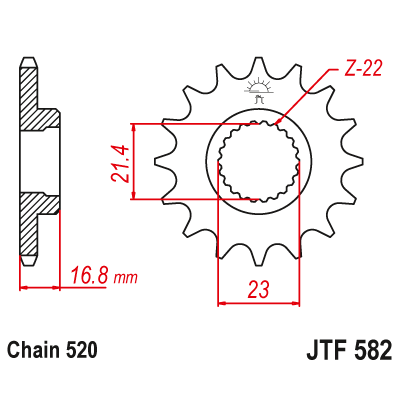 Řetězové kolečko JT JTF 582-16RB 16 zubů, 520 pogumované