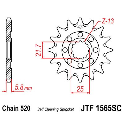 Řetězové kolečko JT JTF 1565-13SC 13 zubů, 520 Samočistící, Nízká hmotnost