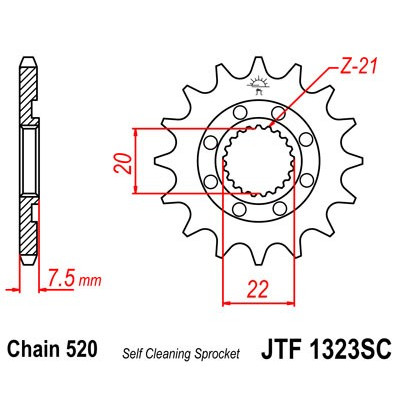 Řetězové kolečko JT JTF 1323-13SC 13 zubů, 520 Samočistící, Nízká hmotnost