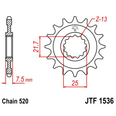 Řetězové kolečko JT JTF 1536-16RB 16 zubů, 520 pogumované