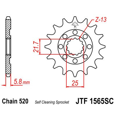 Řetězové kolečko JT JTF 1565-14SC 14 zubů, 520 Samočistící, Nízká hmotnost