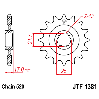 Řetězové kolečko JT JTF 1381-15RB 15 zubů, 520 pogumované