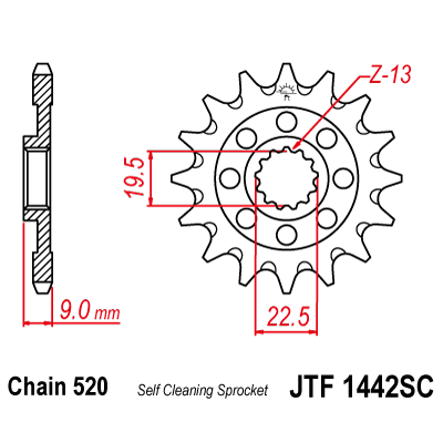 Řetězové kolečko JT JTF 1442-13SC 13 zubů, 520 Samočistící, Nízká hmotnost