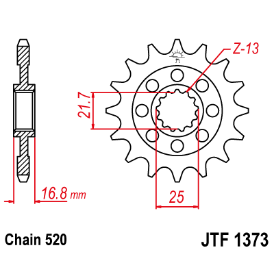 Řetězové kolečko JT JTF 1373-17RB 17 zubů, 520 pogumované