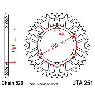 Hliníková řetězová rozeta JT JTA 251-49BLK 49 zubů, 520 černá