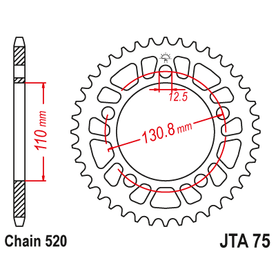 Hliníková řetězová rozeta JT JTA 75-45BLK 45 zubů, 520 černá