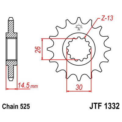 Řetězové kolečko JT JTF 1332-16RB 16 zubů, 525 pogumované