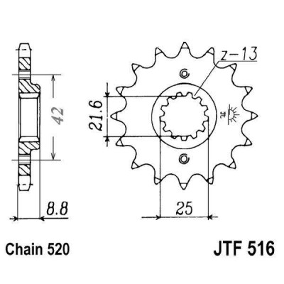 Řetězové kolečko JT JTF 516-16RB 16 zubů, 520 pogumované