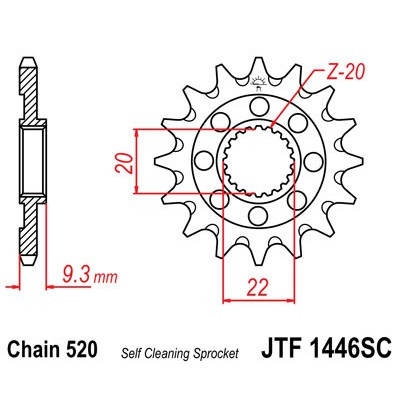 Řetězové kolečko JT JTF 1446-13SC 13 zubů, 520 Samočistící, Nízká hmotnost