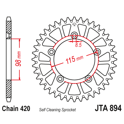 Hliníková řetězová rozeta JT JTA 894-48BLK 48 zubů, 420 černá