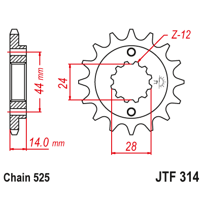 Řetězové kolečko JT JTF 314-16RB 16 zubů, 525 pogumované