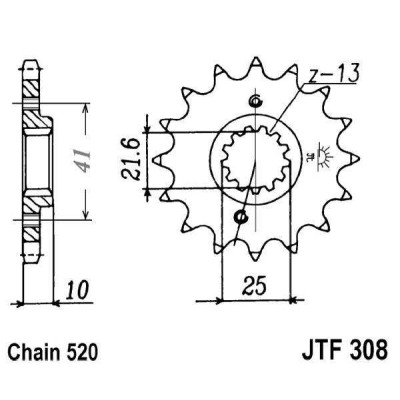Řetězové kolečko JT JTF 308-14RB 14 zubů, 520 pogumované