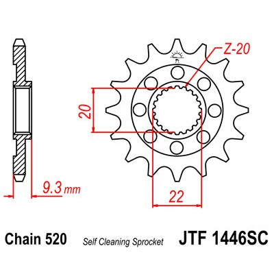Řetězové kolečko JT JTF 1446-14SC 14 zubů, 520 Samočistící, Nízká hmotnost