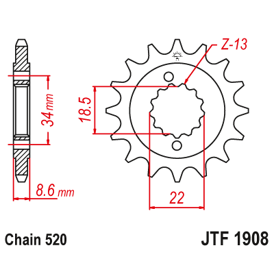 Řetězové kolečko JT JTF 1908-14 14 zubů, 520