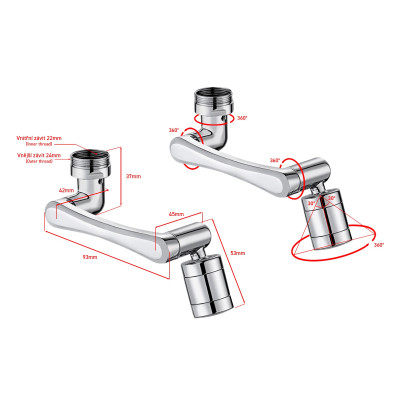 SEFIS prodlužovací nástavec vodovodní baterie otočný 1440° - chrom