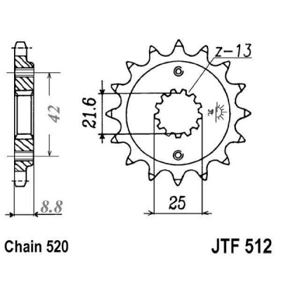 Řetězové kolečko JT JTF 512-15RB 15 zubů, 520 pogumované