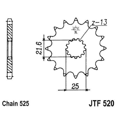 Řetězové kolečko JT JTF 520-14RB 14 zubů, 525 pogumované