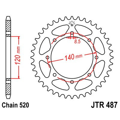 Řetězová rozeta JT JTR 487-38 38 zubů, 520