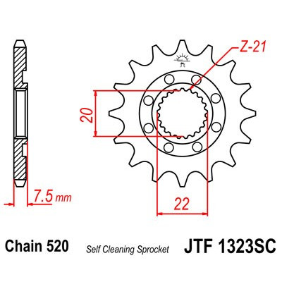 Řetězové kolečko JT JTF 1323-14SC 14 zubů, 520 Samočistící, Nízká hmotnost