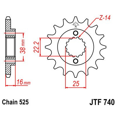 Řetězové kolečko JT JTF 740-16 16 zubů, 525