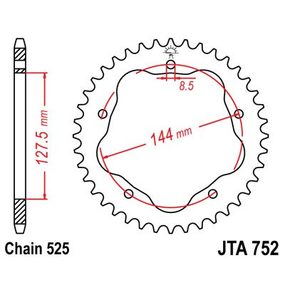 Hliníková řetězová rozeta JT JTA 752-39BLK 39 zubů, 525 černá