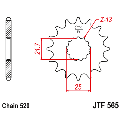 Řetězové kolečko JT JTF 565-14RB 14 zubů, 520 pogumované