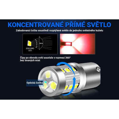 LED žárovka P21/5W BAY15D 15SMD 3,5W červená