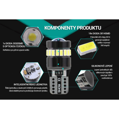 SEFIS LED žárovka 224 W5W T10 12V 19SMD bílá