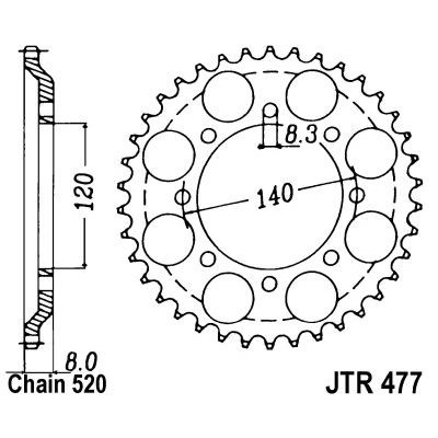 Řetězová rozeta JT JTR 477-43 43 zubů, 520