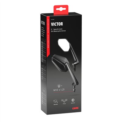 Univerzální zpětná zrcátka na motocykl, pár, závit M10 x 1,25, homologovaná LAMPA Victor 91649