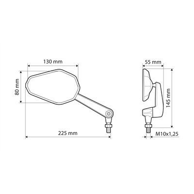 Univerzální zpětná zrcátka na motocykl, pár, závit M10 x 1,25, homologovaná LAMPA Victor 91649