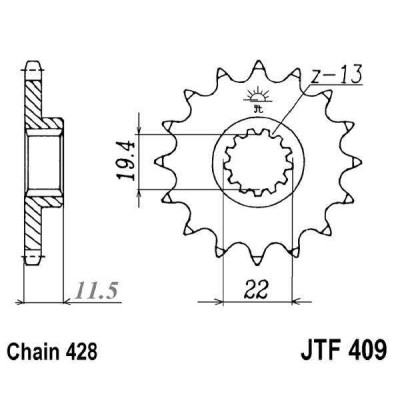 Řetězové kolečko JT JTF 409-16 16 zubů, 428