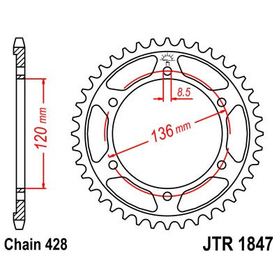 Řetězová rozeta JT JTR 1847-57 57 zubů, 428