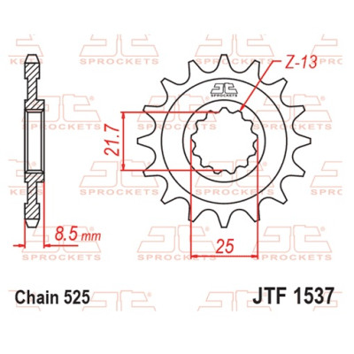 Řetězové kolečko JT JTF 1537-16RB 16 zubů, 525 pogumované