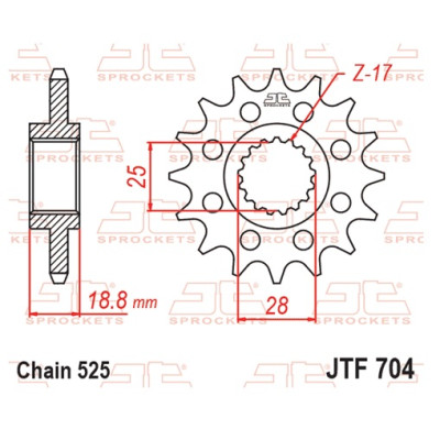 Řetězové kolečko JT JTF 704-16RB 16 zubů, 525 pogumované